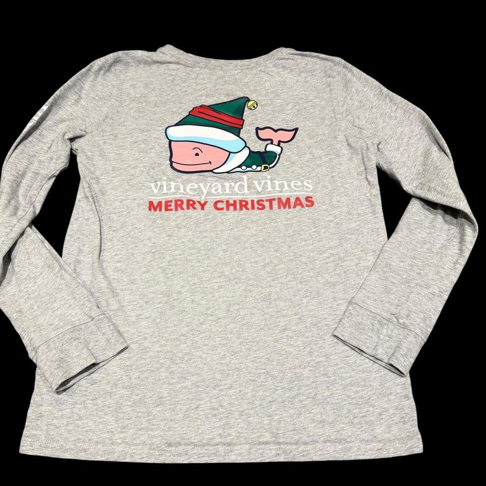 Vineyard Vines Merry Christmas Whale Long Sleeve Pocket Tee Size Youth L 14 Gray